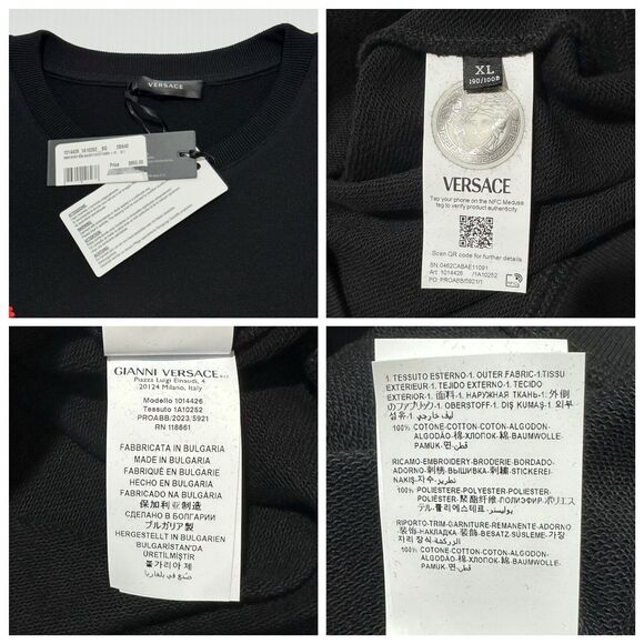 NWT Versace Men Size XL Embroidered Red Logo Black Sweatshirt Sweater $850 - Picture 5 of 8
